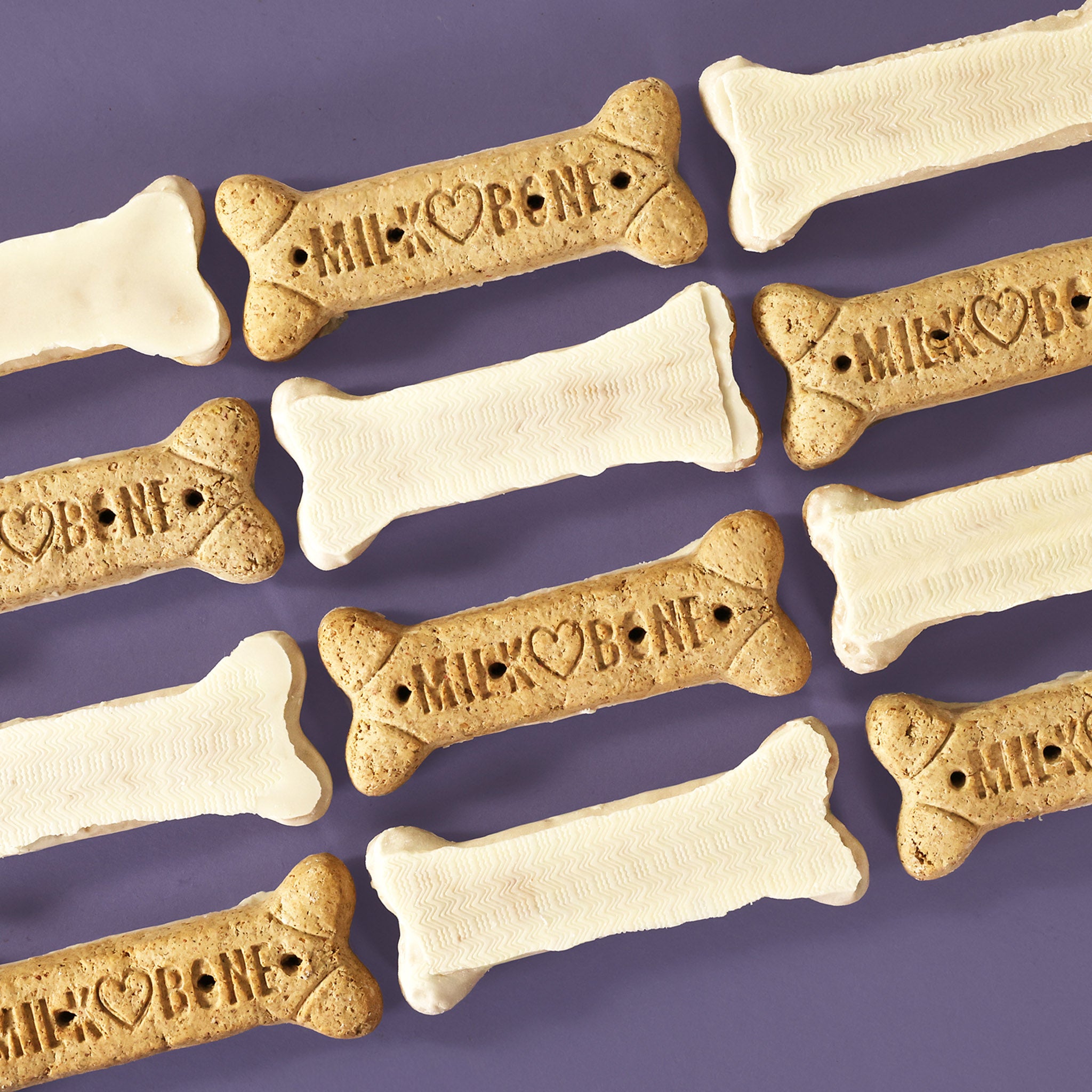 Barker’s Dozen,  12 large bone-shaped treats dipped in dog-safe white confection